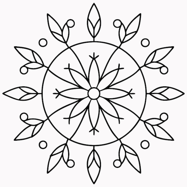 Vector simple mandala flower design for colouring book pages doodle floral pattern in bold print