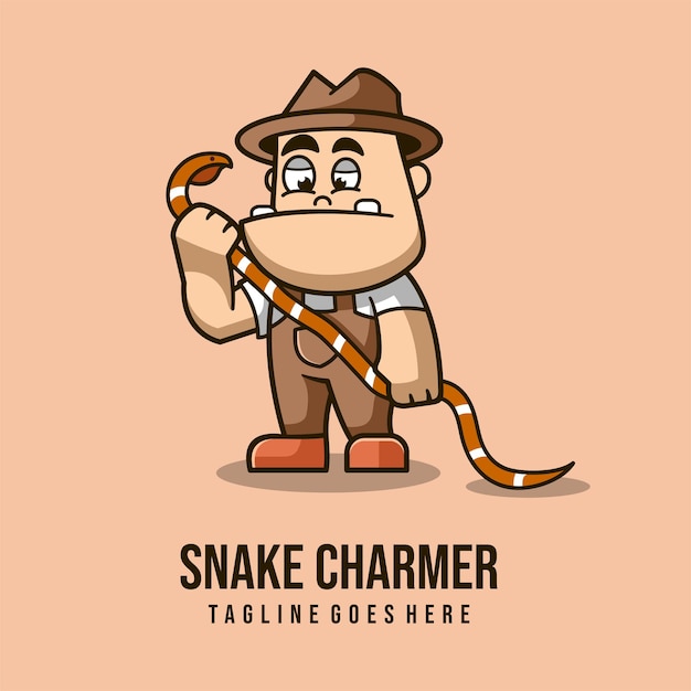 simple mascot logo snake charmer character design