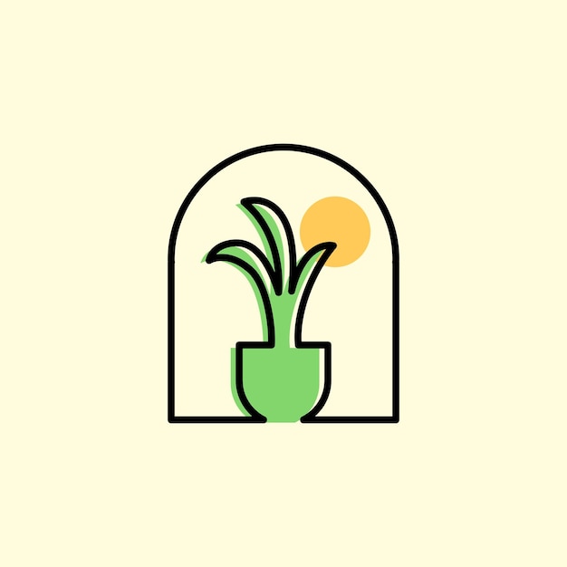 Simple minimal aesthetic plant tree with little sun badge vector illustration graphic design