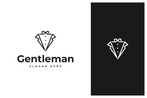 Simple minimal gentleman fancy suit tuxedo logo design in line art outline style