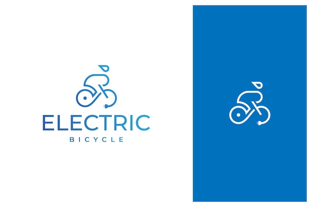 Simple minimal modern electric bike bicycle ebike vector logo design in outline line art style