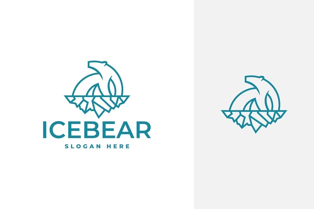 Simple minimal polar bear and iceberg vector logo design in line art outline style