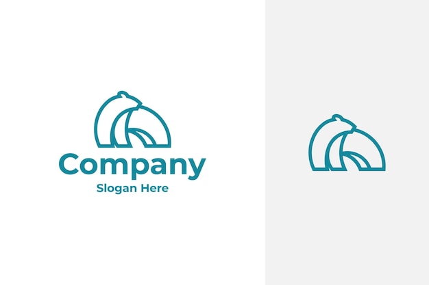 Simple minimal polar bear vector logo design in line art outline style