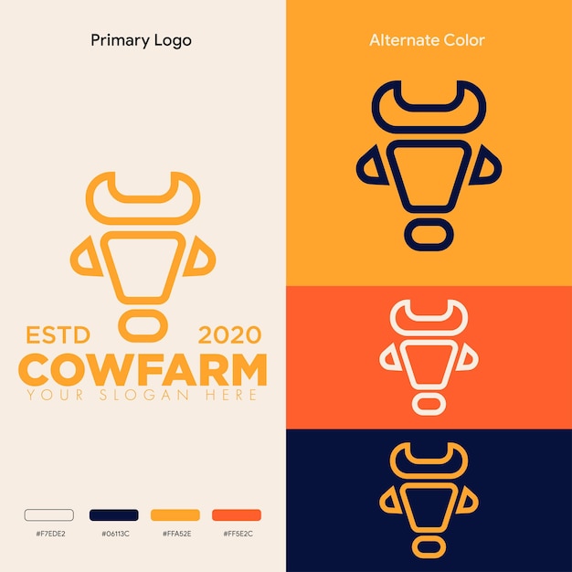 simple minimalist cow head logo design