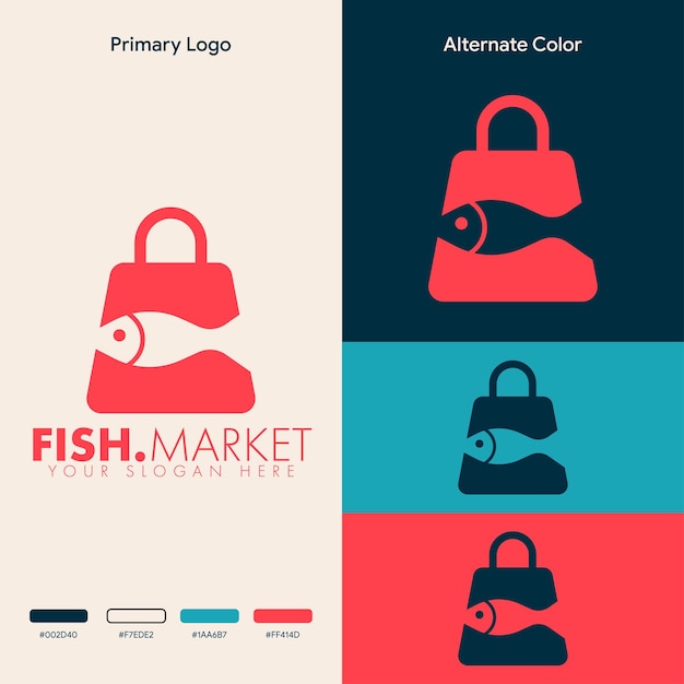 simple minimalist fish shopping bag logo design