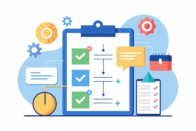 Vector simple and minimalist flat vector illustration of a clipboard with a checklist and a clock business planning simple and minimalist flat vector illustration