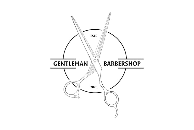 Simple Minimalist Gentleman Scissor for Haircut Barbershop Logo Design