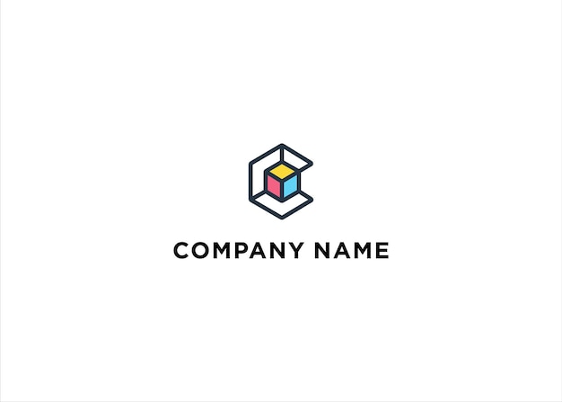 Simple minimalist geometric initial letter c for cube box logo design vector