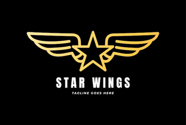 Simple Minimalist Golden Star Wings Monogram Line Logo Design Vector