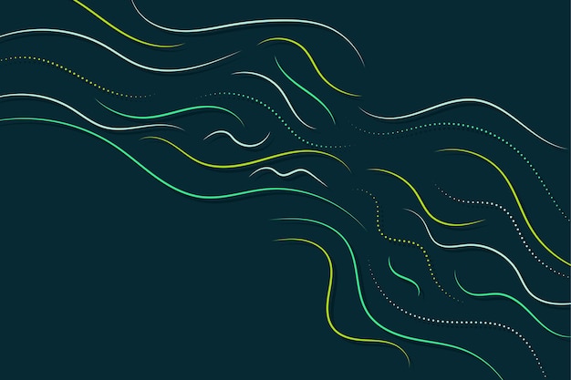 Simple and minimalist green and yellow wavy lines on black background