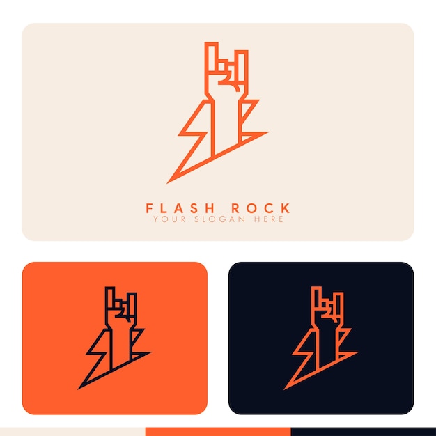 simple minimalist hand metal sign flash storm logo design