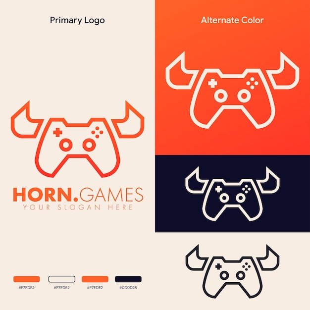 simple minimalist joystick gamepad with demon horn gaming logo design