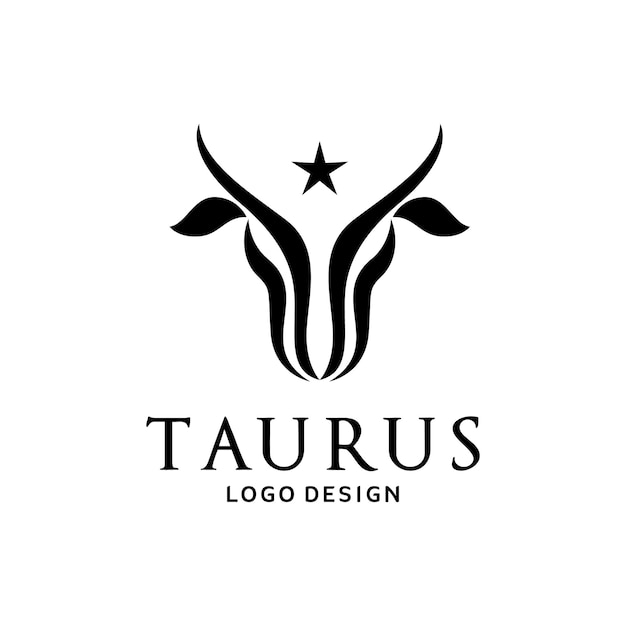 Simple Minimalist Longhorn Buffalo Cow Bull Head for Taurus logo design