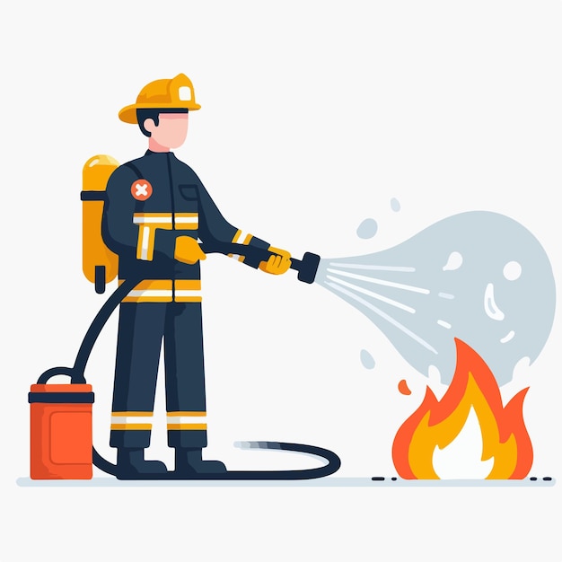 Vector simple and minimalist male firefighter vector image with flat design and white background