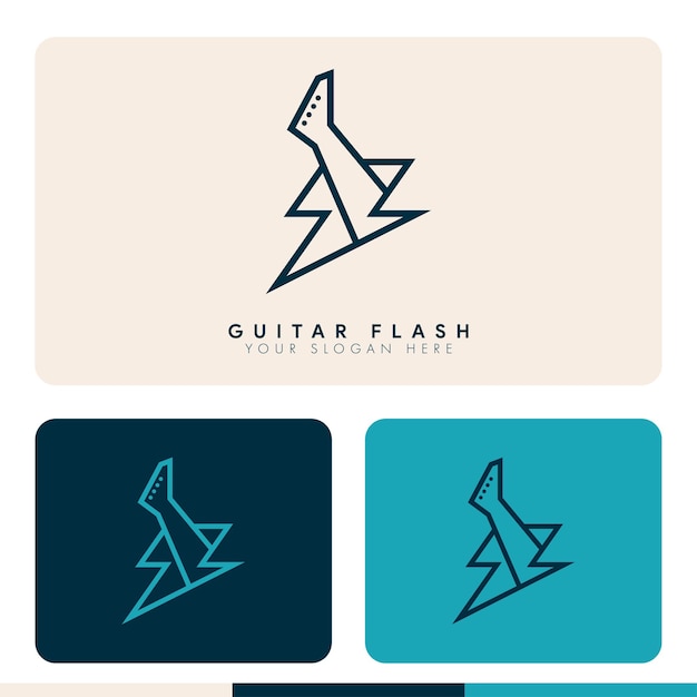 simple minimalist music guitar flash storm logo design