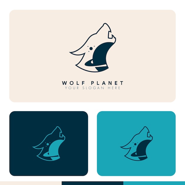 simple minimalist planet inside wolf silhouette logo design illustration