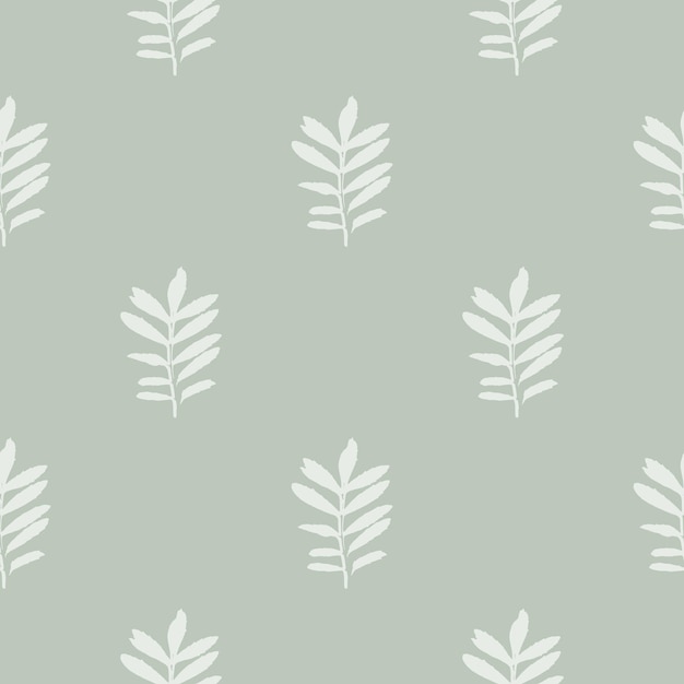 Simple minimalist seamless pattern with leaves on pastel green background.