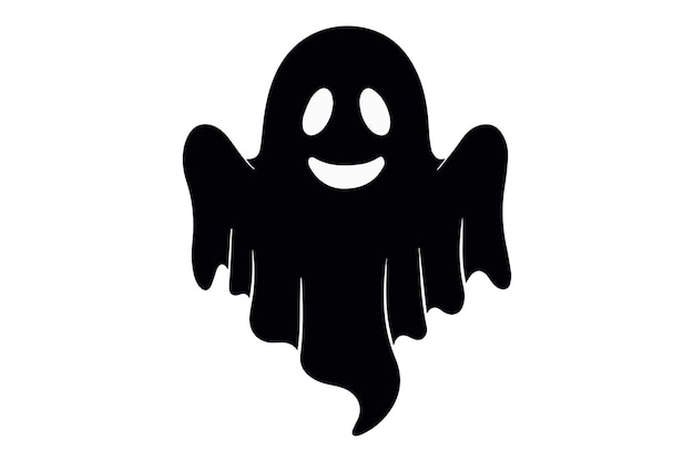 Vector a simple and minimalist silhouette of a cheerful ghost the ghost is completely black with a wide