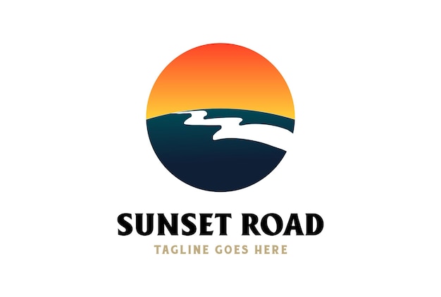 Simple Minimalist Sunset Sunrise Road Street or River Creek Logo Design Inspiration