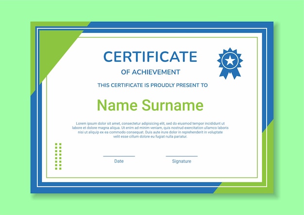 Simple and modern certificate template blue