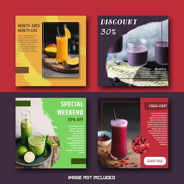 Simple modern drink juice social media posts template set bundle