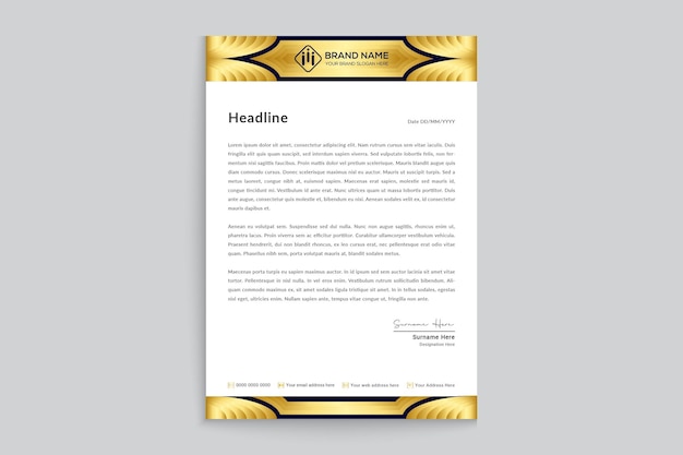 Simple modern gold color letterhead vector template design