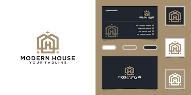 Simple modern home logo with a line style and a business card