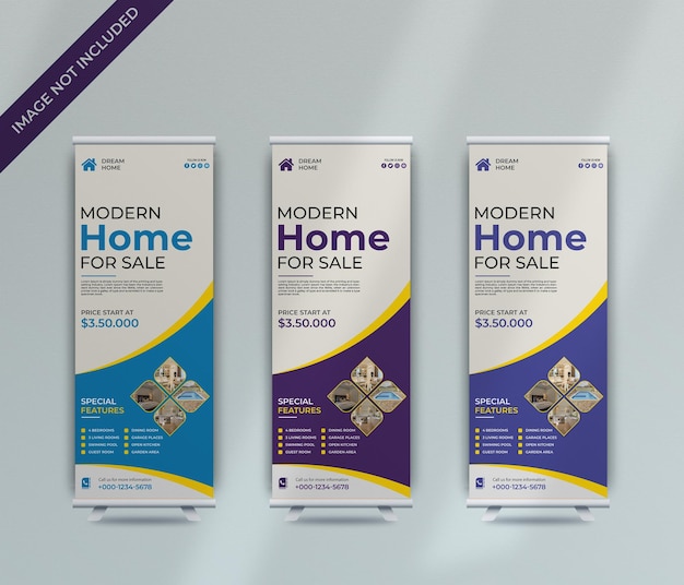 Simple and modern home for sale roll up banner template