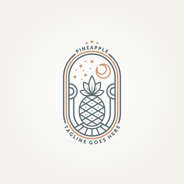 simple modern pineapple fruit line art badge logo template vector illustration design