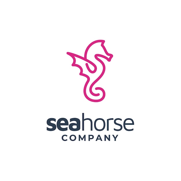 Simple mono line of Beautiful Seahorse ocean underwater creatures modern logo design