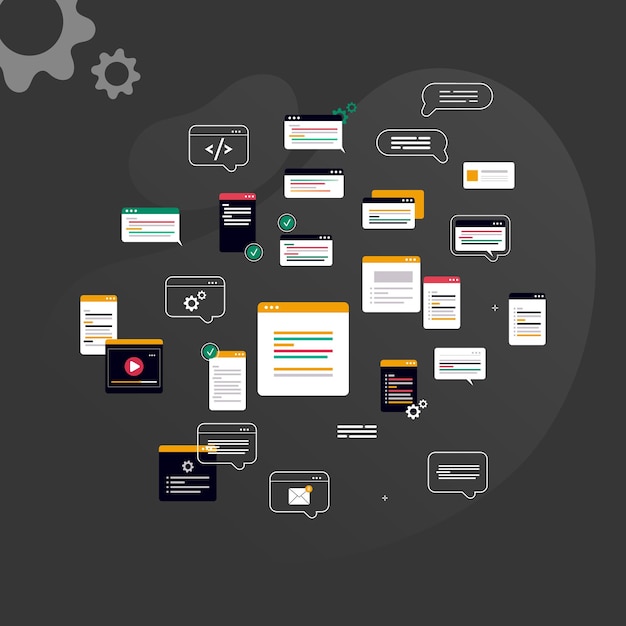 Simple multicolored icons related to programming and communication perfect for website blog