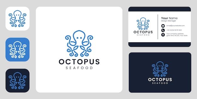 Simple Octopus fish Logo with stationary template