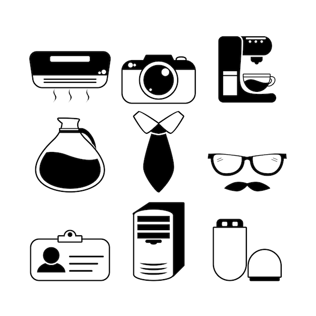 simple office tools icon set flat style