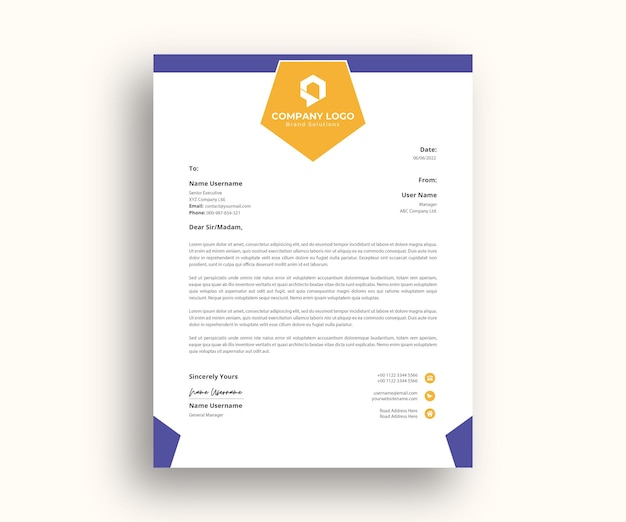 simple official cover letter Design template