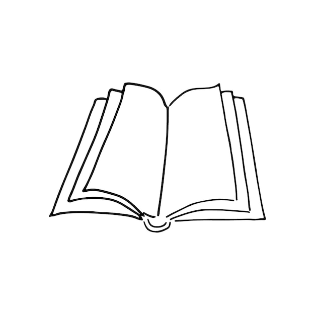 Simple outline drawing of opened book doodle Vector hand drawn illustration in black and white