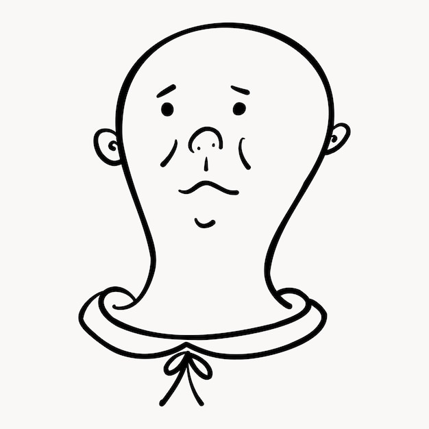 Simple outline girl face. Sad bald woman. Feminine no hair minimalistic portrait. Calmness