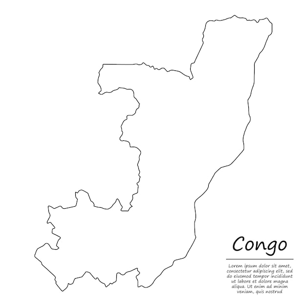 Simple outline map of Congo, silhouette in sketch line style