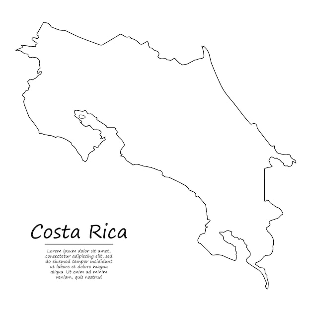 Simple outline map of Costa Rica, silhouette in sketch line styl