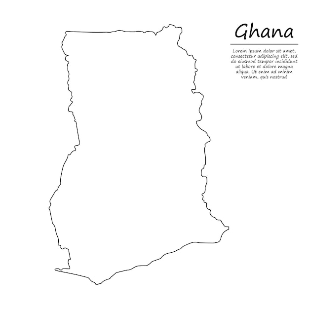 Simple outline map of Ghana, silhouette in sketch line style