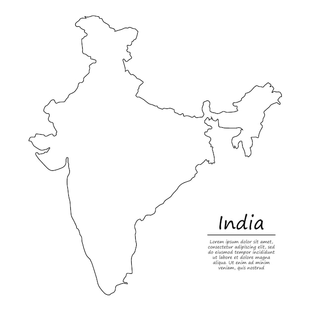 Simple outline map of India, in sketch line style