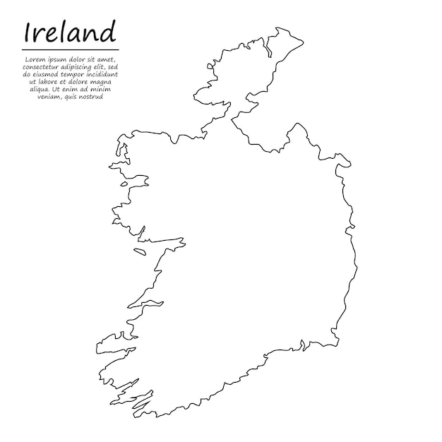 Simple outline map of Ireland, in sketch line style