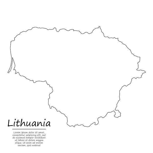 Simple outline map of Lithuania, silhouette in sketch line style