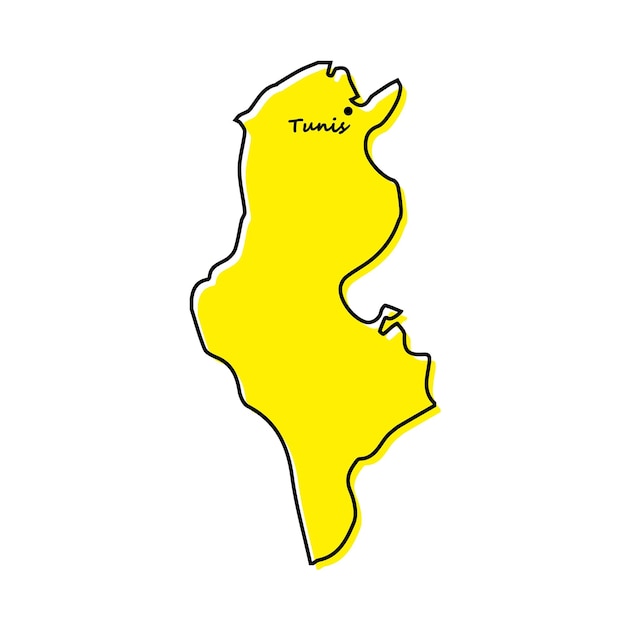 Simple outline map of Tunisia with capital location