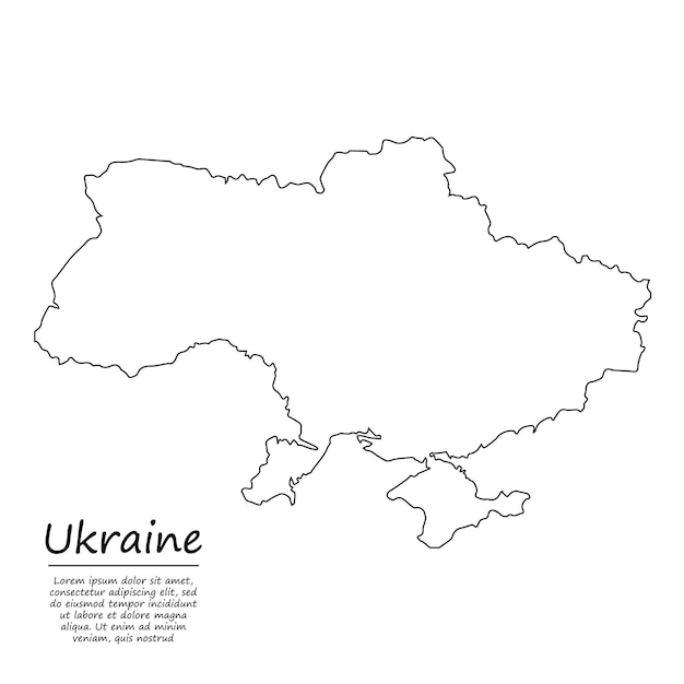 Simple outline map of Ukraine, in sketch line style