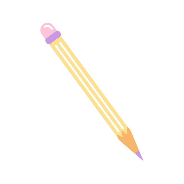 Simple pencil with eraser vector flat illustration on white background