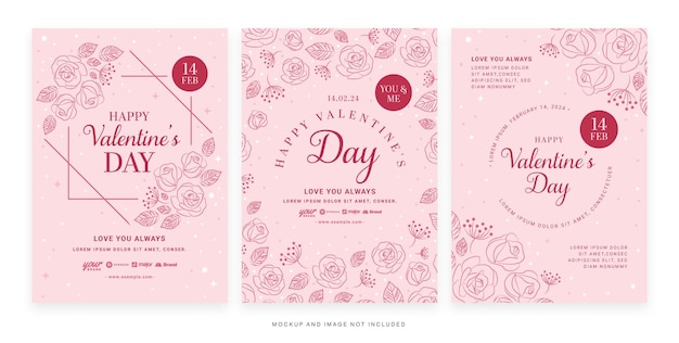 Simple Pink Valentine's Day Card Flyer Template in Vector