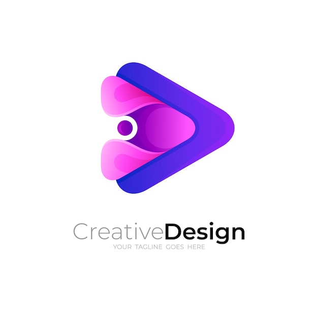 Simple play logo and letter P logo combination, 3d style