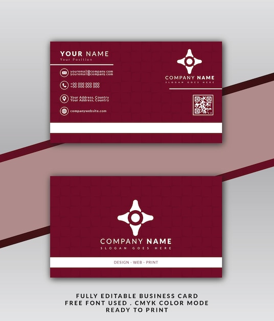 Simple red and white business card ready to print vector illustration for company and stationery