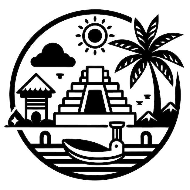 Simple relaxing zone festival Maya style black and white icon on white background