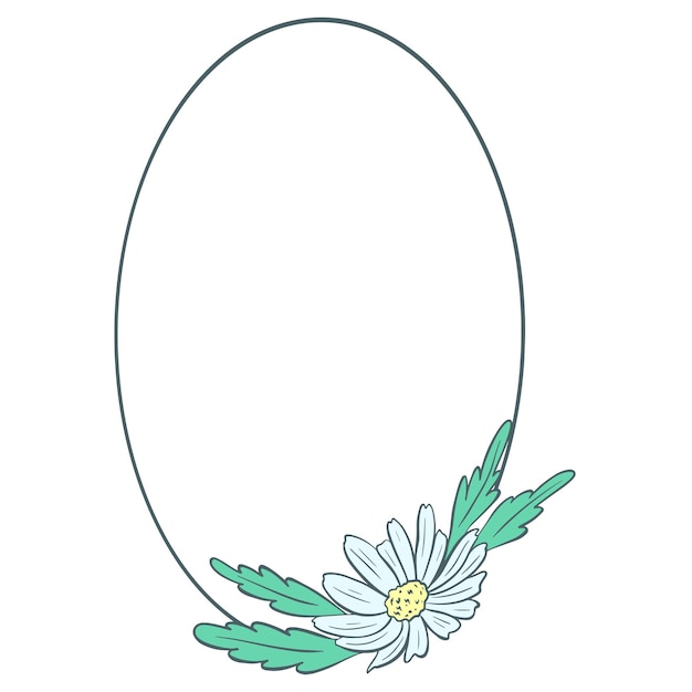 Simple rustic oval frame with chamomile